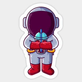 Cute Astronaut Drinking Boba Cartoon Sticker